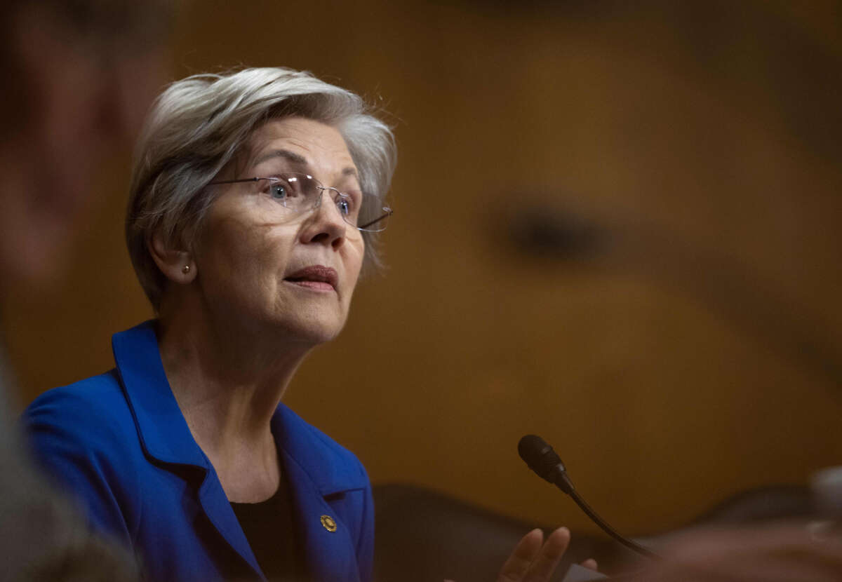 Sen. Elizabeth Warren speaks during a hearing on Capitol Hill in Washington, D.C., on March 16, 2023.