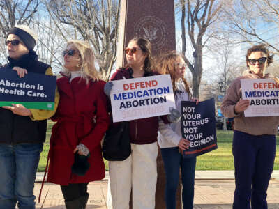 Abortion rights advocates gather in front of the J. Marvin Jones Federal Building and Courthouse in Amarillo, Texas, on March 15, 2023.