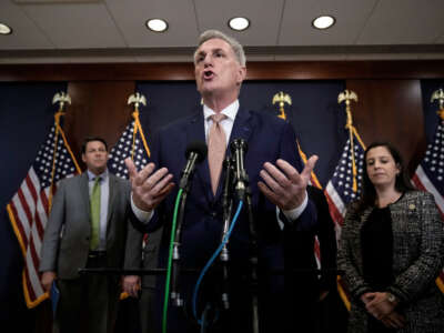 Speaker of the House Kevin McCarthy speaks during a news conference after a budget briefing at the U.S. Capitol on March 8, 2023, in Washington, D.C.
