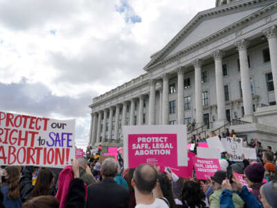 People gather at the state capitol to rally in support of abortion rights on May 3, 2022, in Salt Lake City, Utah.