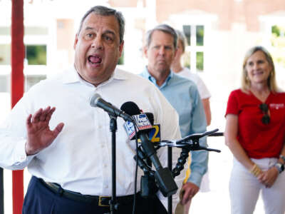 Former New Jersey Gov. Chris Christie speaks at a campaign event for Gov. Brian Kemp on May 17, 2022, in Canton, Georgia.