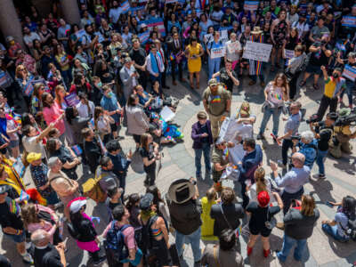 Demonstrators rally against a counter-protester while protesting bills HB 1686 and SB 14 during a 'Fight For Our Lives' rally at the Texas State Capitol on March 27, 2023, in Austin, Texas.