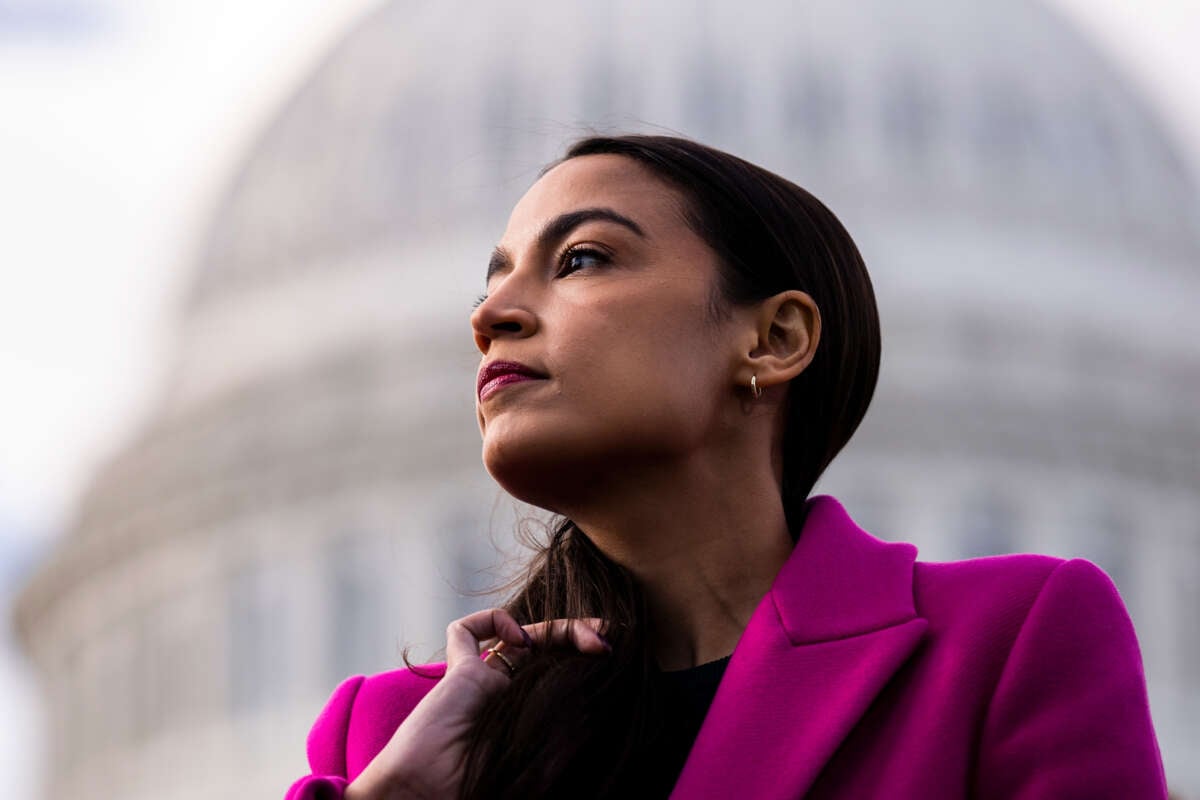 Rep. Alexandria Ocasio-Cortez attends a news conference outside the U.S. Capitol on January 26, 2023.