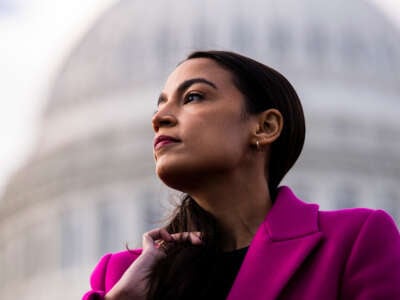 Rep. Alexandria Ocasio-Cortez attends a news conference outside the U.S. Capitol on January 26, 2023.