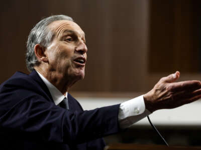 Former Starbucks CEO Howard Schultz testifies before the Senate Health, Education, Labor, and Pensions Committee in the Dirksen Senate Office Building on Capitol Hill on March 29, 2023, in Washington, D.C.