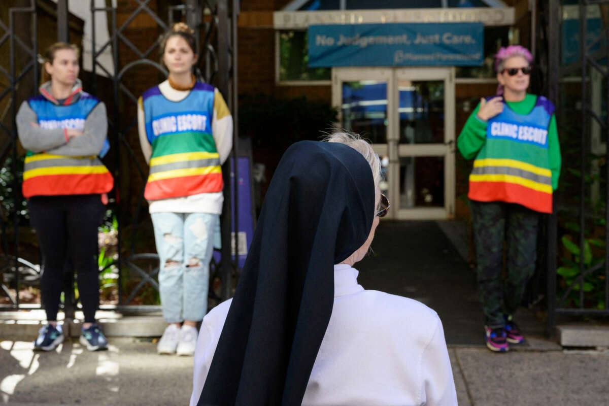 An anti-abortion nun is seen praying in front of a Planned Parenthood Health Center in Philadelphia, Pennsylvania, on September 28, 2022.