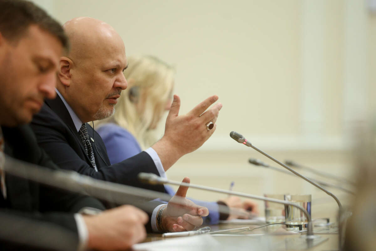 Karim Ahmad Khan, the Prosecutor of the International Criminal Court, visits Kyiv and territories which were occupied by Russia in Ukraine, April 14, 2022.