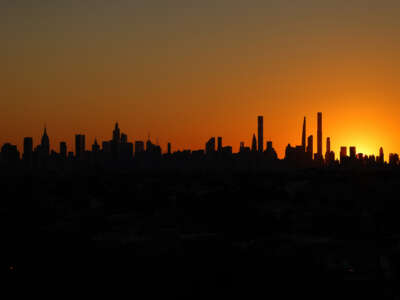 A silhouette of the New York City skyline on August 31, 2022.