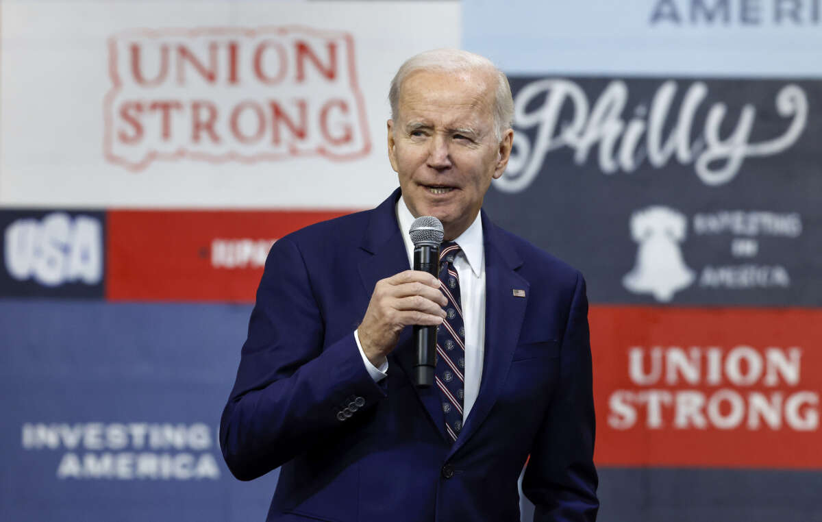 President Joe Biden talks about his proposed FY2024 federal budget during an event at the Finishing Trades Institute on March 9, 2023 in Philadelphia, Pennsylvania.