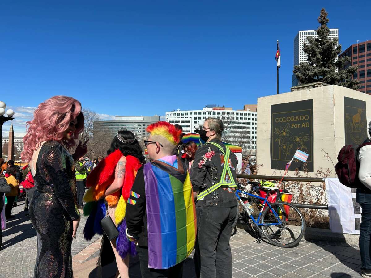 LGBTQ advocates rally at the state capitol in Denver, Colorado, on March 24, 2023.