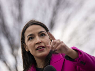 Rep. Alexandria Ocasio-Cortez speaks during a news conference outside the U.S. Capitol on January 26, 2023 in Washington, D.C.
