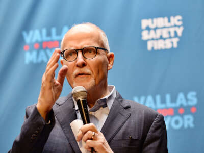 Paul Vallas makes a statement during a meeting with supporters at Copernicus Center in Chicago on April 1, 2023.