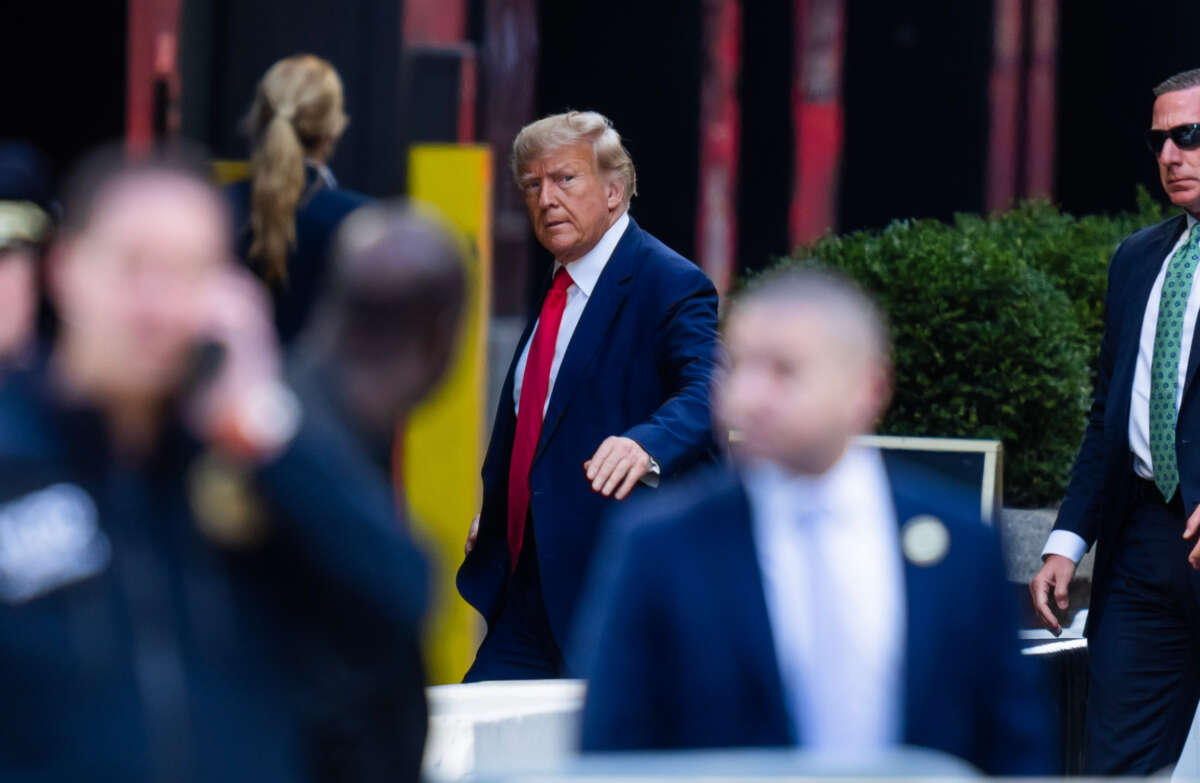Former President Donald Trump is seen in Midtown on April 3, 2023, in New York City.