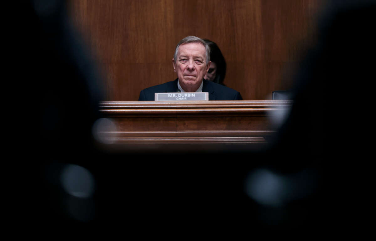 Chairman Sen. Richard Durbin presides over a Senate Judiciary Committee hearing at the Dirksen Senate Office Building on March 8, 2022, in Washington, D.C.