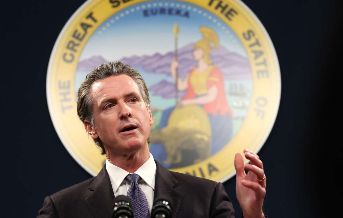 California Gov. Gavin Newsom speaks during a press conference on February 1, 2023, in Sacramento, California.