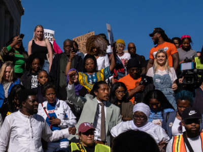 State Rep. Justin Jones of Nashville walks with supporters to the Capitol on April 10, 2023, in Nashville, Tennessee.