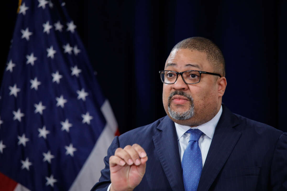 Manhattan District Attorney Alvin Bragg speaks during a press conference following the arraignment of former President Donald Trump on April 4, 2023, in New York City.
