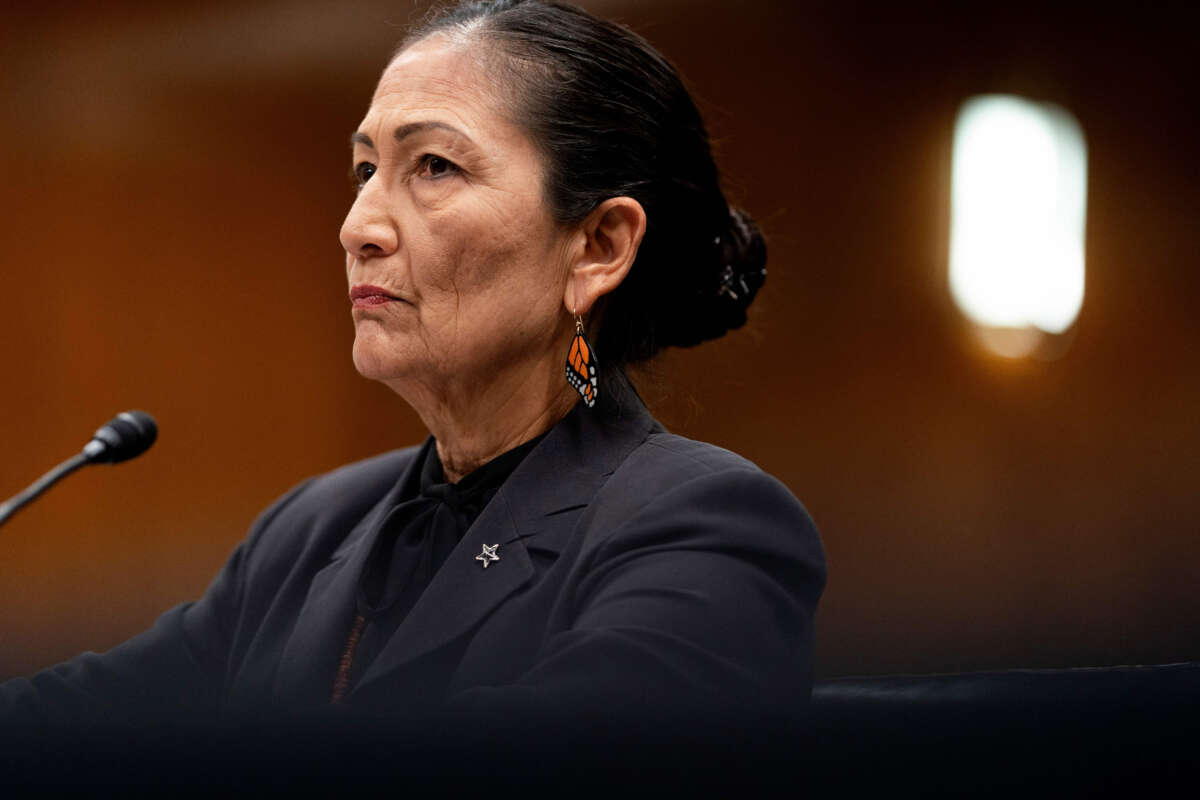 Secretary of the Interior Deb Haaland looks on during a hearing on Capitol Hill in Washington, D.C., on March 29, 2023.