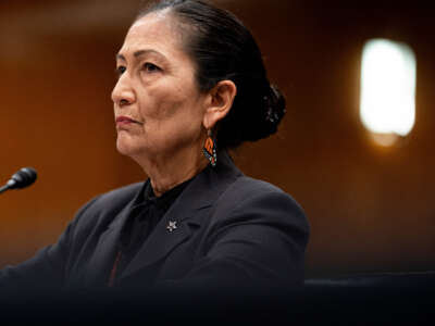 Secretary of the Interior Deb Haaland looks on during a hearing on Capitol Hill in Washington, D.C., on March 29, 2023.