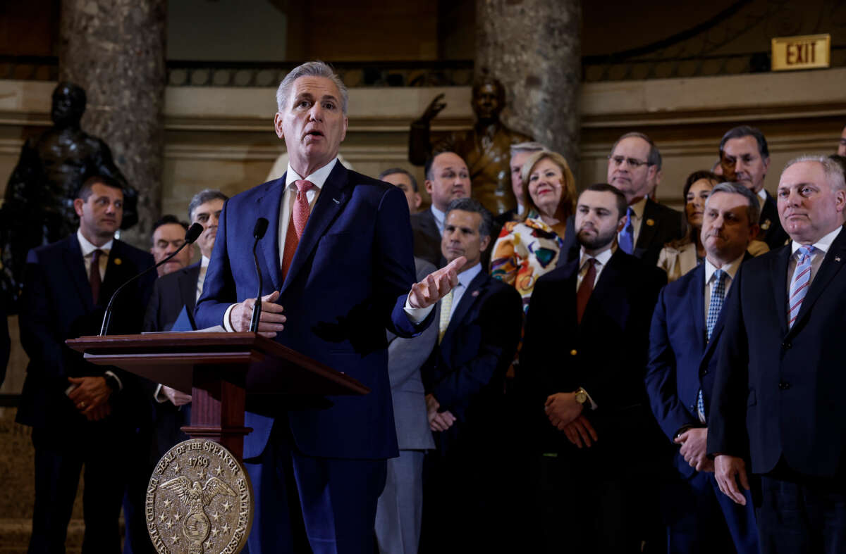 Speaker of the House Kevin McCarthy speaks at a bill signing ceremony at the U.S. Capitol Building on March 10, 2023, in Washington, D.C.