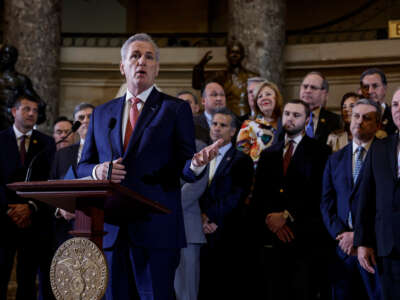 Speaker of the House Kevin McCarthy speaks at a bill signing ceremony at the U.S. Capitol Building on March 10, 2023, in Washington, D.C.