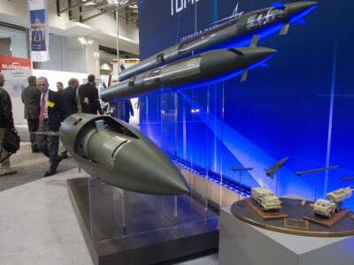 Missiles manufactured by Lockheed Martin are displayed during the Association of the United States Army Annual Meeting and Exposition in Washington, D.C., on October 13, 2014.