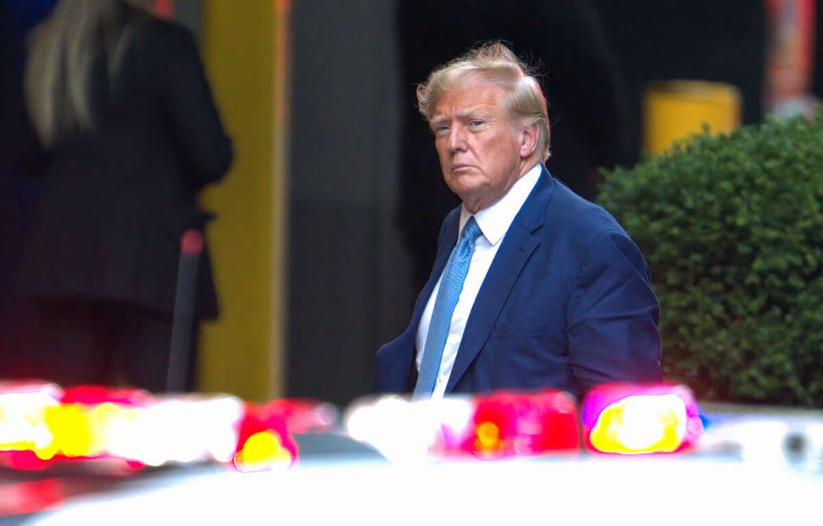 Former President Donald Trump arrives at Trump Tower on April 13, 2023, in New York City.