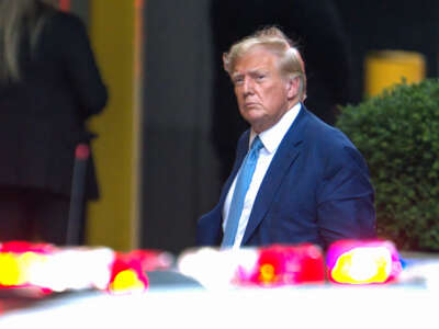 Former President Donald Trump arrives at Trump Tower on April 13, 2023, in New York City.