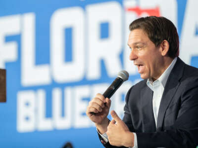 Florida Gov. Ron DeSantis speaks to a crowd at the North Charleston Coliseum on April 19, 2023, in North Charleston, South Carolina.