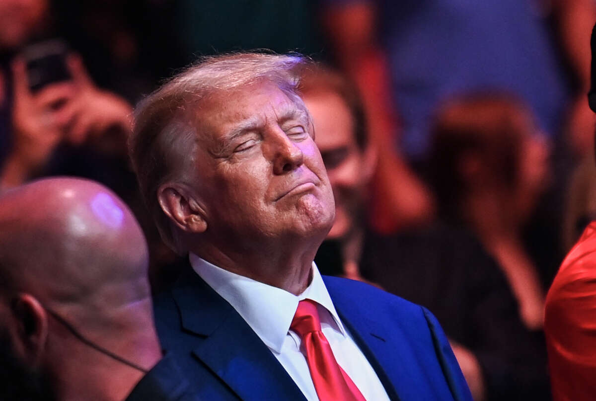 Former President Donald Trump attends the Ultimate Fighting Championship (UFC) 287 mixed martial arts event at the Kaseya Center in Miami, Florida, on April 8, 2023.