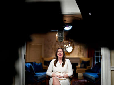 Arkansas Gov. Sarah Huckabee Sanders waits to deliver the Republican response to the State of the Union address by President Joe Biden on February 7, 2023, in Little Rock, Arkansas.