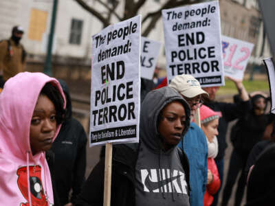 Demonstrators protest the death of Tyre Nichols on January 28, 2023, in Memphis, Tennessee.