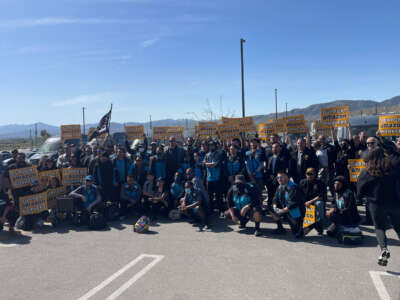 Amazon drivers and dispatchers in Palmdale, California, are pictured after joining the International Brotherhood of Teamsters and reaching a tentative agreement containing workplace improvements.