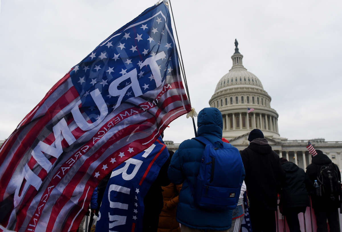 Supporters of Donald Trump rally outside the U.S. Capitol in Washington, DC on January 6, 2021.