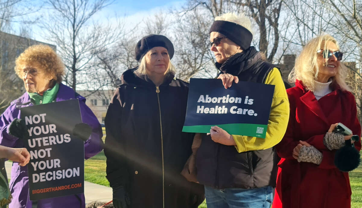 Abortion rights advocates gather in front of the J Marvin Jones Federal Building and Courthouse in Amarillo, Texas, on March 15, 2023.
