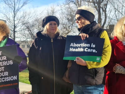 Abortion rights advocates gather in front of the J Marvin Jones Federal Building and Courthouse in Amarillo, Texas, on March 15, 2023.