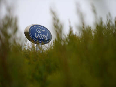 A sign stands in front of Serramonte Ford on April 28, 2015 in Colma, California