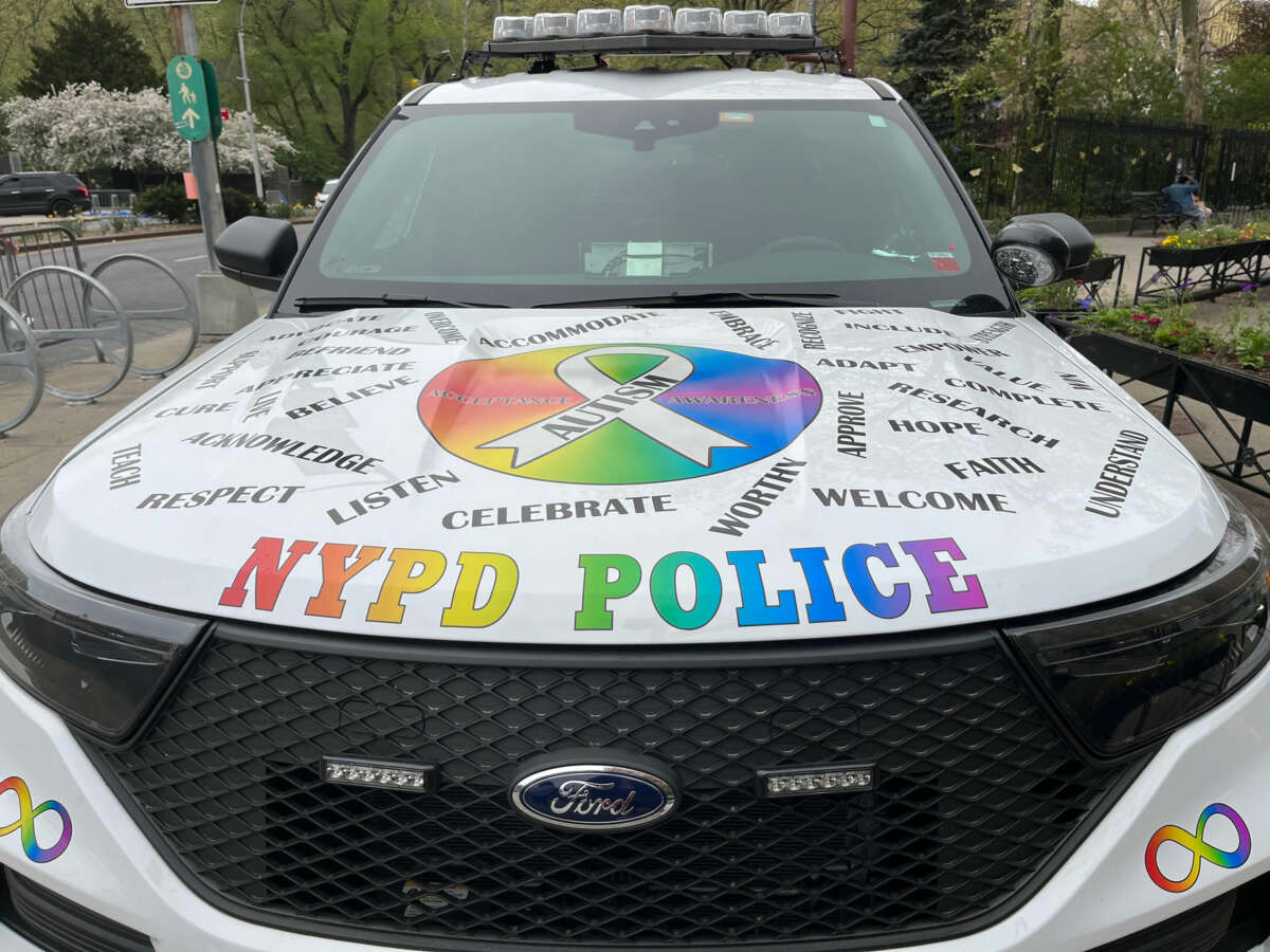 The NYPD's autism awareness squad car is pictured in New York.