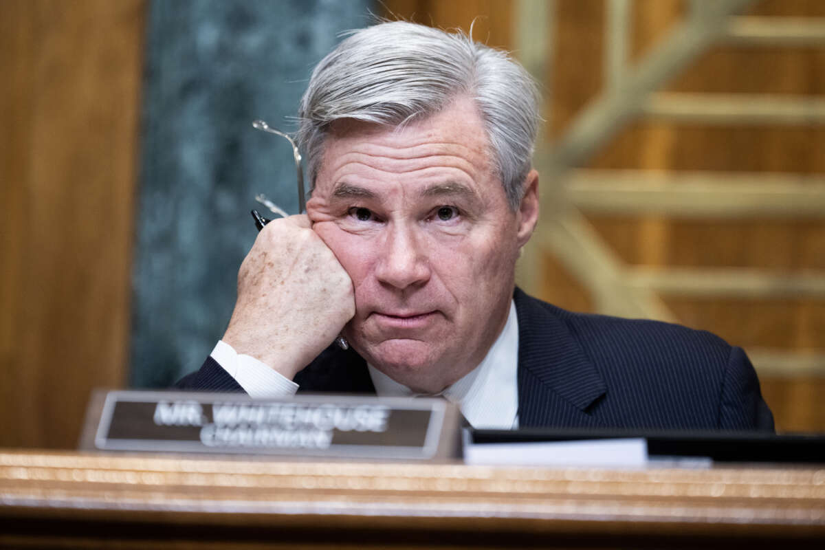 Chairman Sheldon Whitehouse (D-Rhode Island) conducts the Senate Budget Committee hearing titled “The Default on America Act: Blackmail, Brinkmanship, and Billionaire Backroom Deals,” Thursday, May 4, 2023.