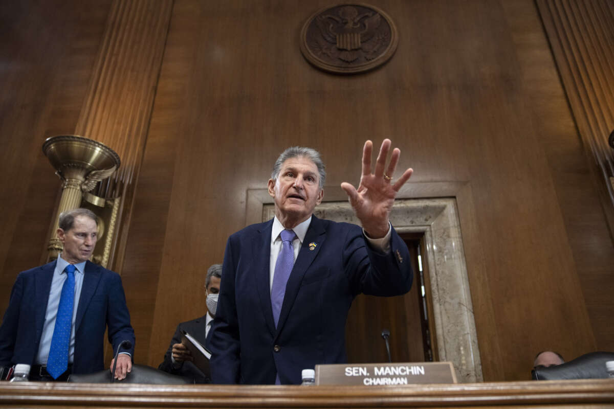 Senate Committee on Energy and Natural Resources Chair Joe Manchin arrives for a hearing on Capitol Hill on September 29, 2022 in Washington, D.C.