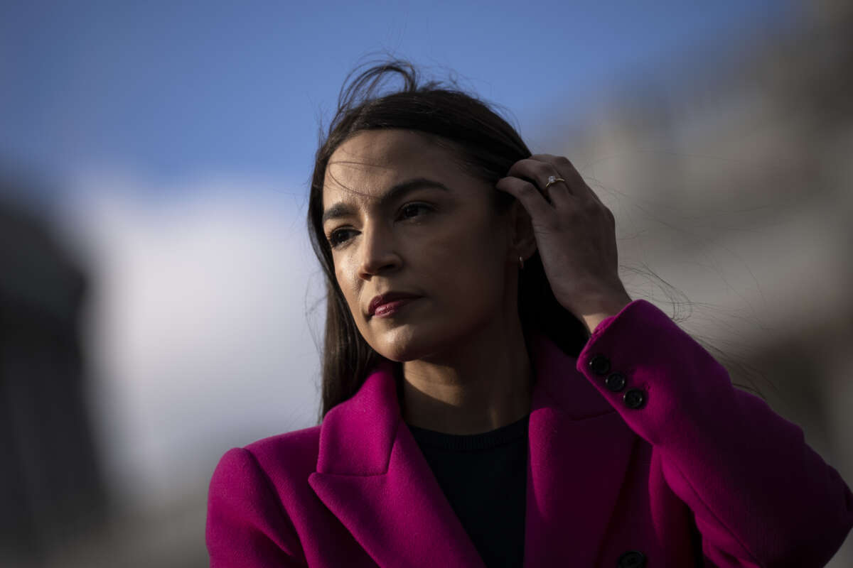 Rep. Alexandria Ocasio-Cortez attends a news conference with outside the U.S. Capitol on January 26, 2023 in Washington, D.C.