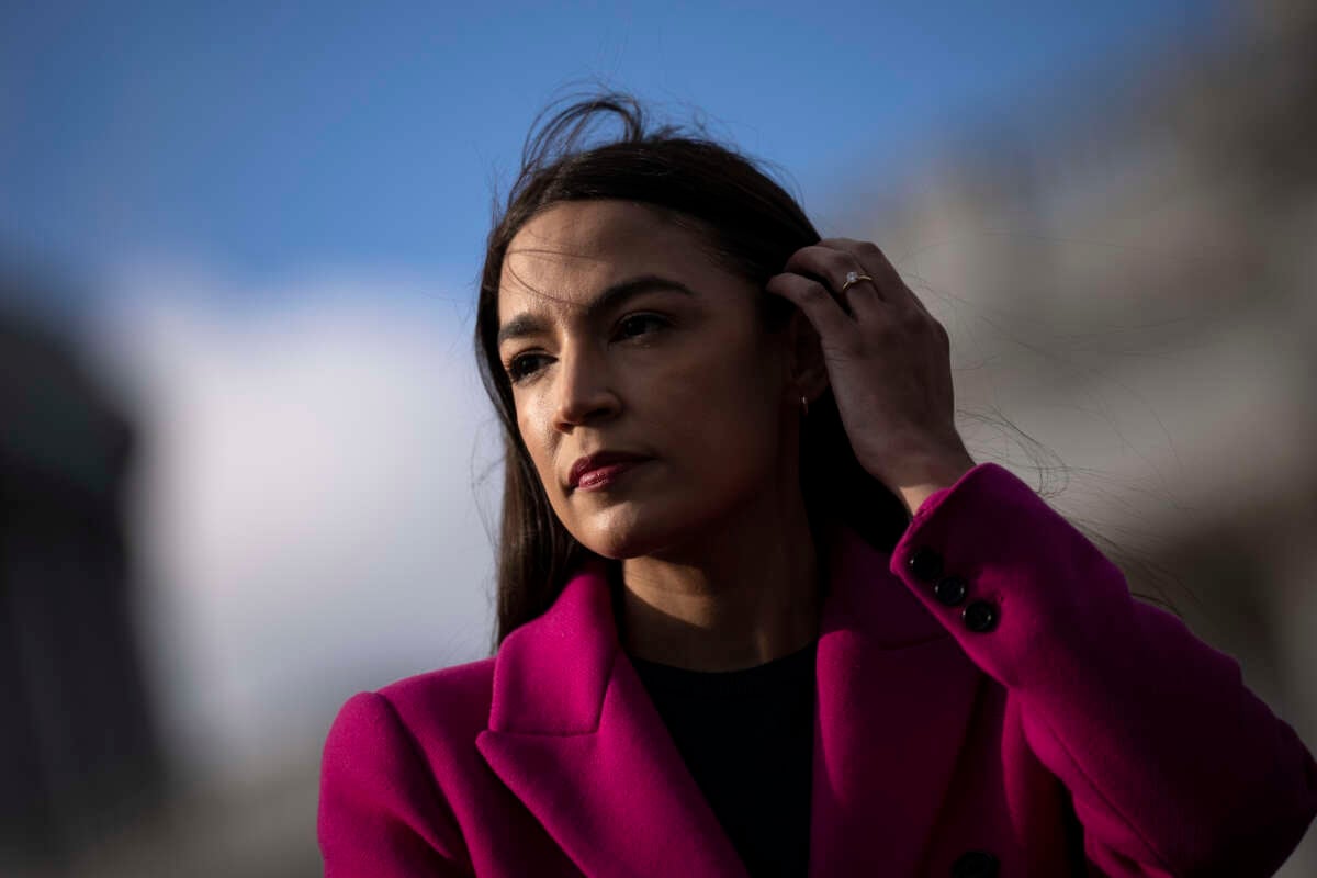 Rep. Alexandria Ocasio-Cortez attends a news conference with outside the U.S. Capitol on January 26, 2023 in Washington, D.C.