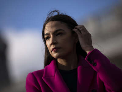 Rep. Alexandria Ocasio-Cortez attends a news conference with outside the U.S. Capitol on January 26, 2023 in Washington, D.C.