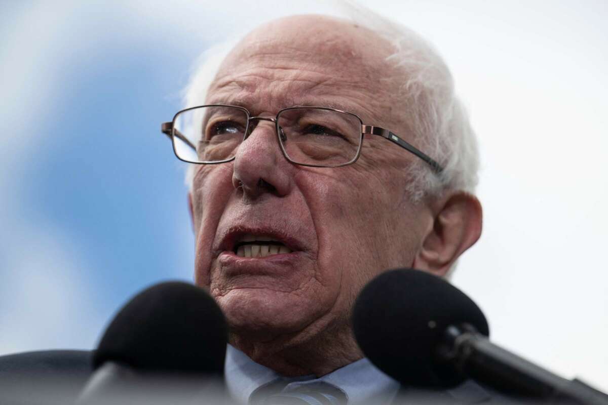 Sen. Bernie Sanders speaks during a news conference with labor leaders to make an announcement on the federal minimum wage, on Capitol Hill in Washington, D.C., on May 4, 2023.