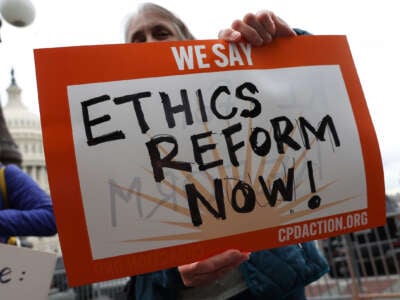 Activists attend a press conference on Supreme Court ethics reform outside of the U.S. Capitol on May 02, 2023 in Washington, D.C.