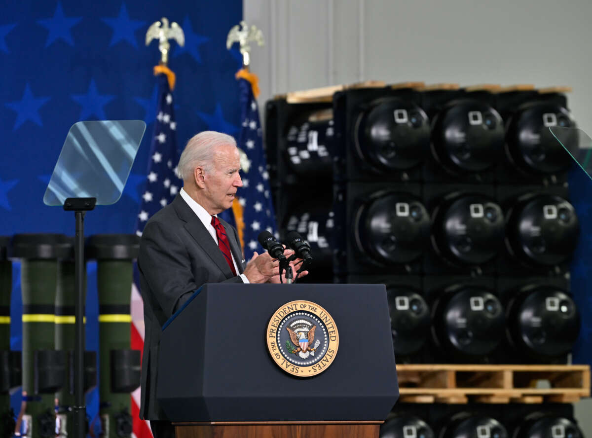 President Joe Biden delivers a speech during his visit at Lockheed Martin facility which manufactures weapon systems such as Javelin anti-tank missiles, which the Biden-Harris Administration is providing Ukraine in Troy, Alabama, on May 3, 2022.