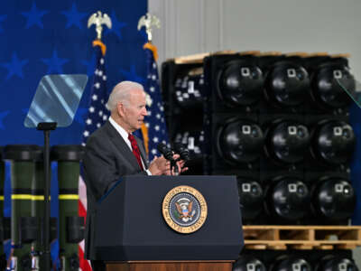 President Joe Biden delivers a speech during his visit at Lockheed Martin facility which manufactures weapon systems such as Javelin anti-tank missiles, which the Biden-Harris Administration is providing Ukraine in Troy, Alabama, on May 3, 2022.