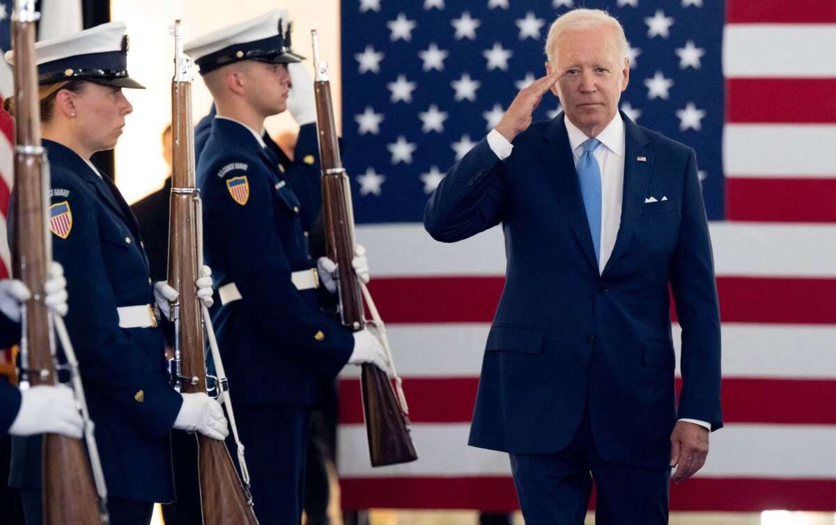 President Joe Biden arrives for the U.S. Coast Guard change of command ceremony at USCG Headquarters in Washington, D.C., on June 1, 2022.