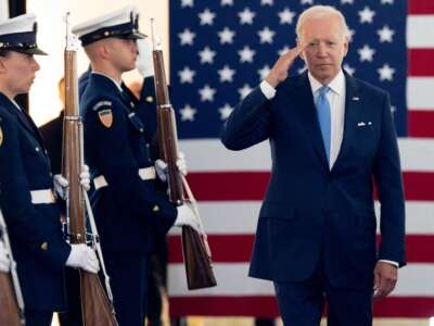 President Joe Biden arrives for the U.S. Coast Guard change of command ceremony at USCG Headquarters in Washington, D.C., on June 1, 2022.