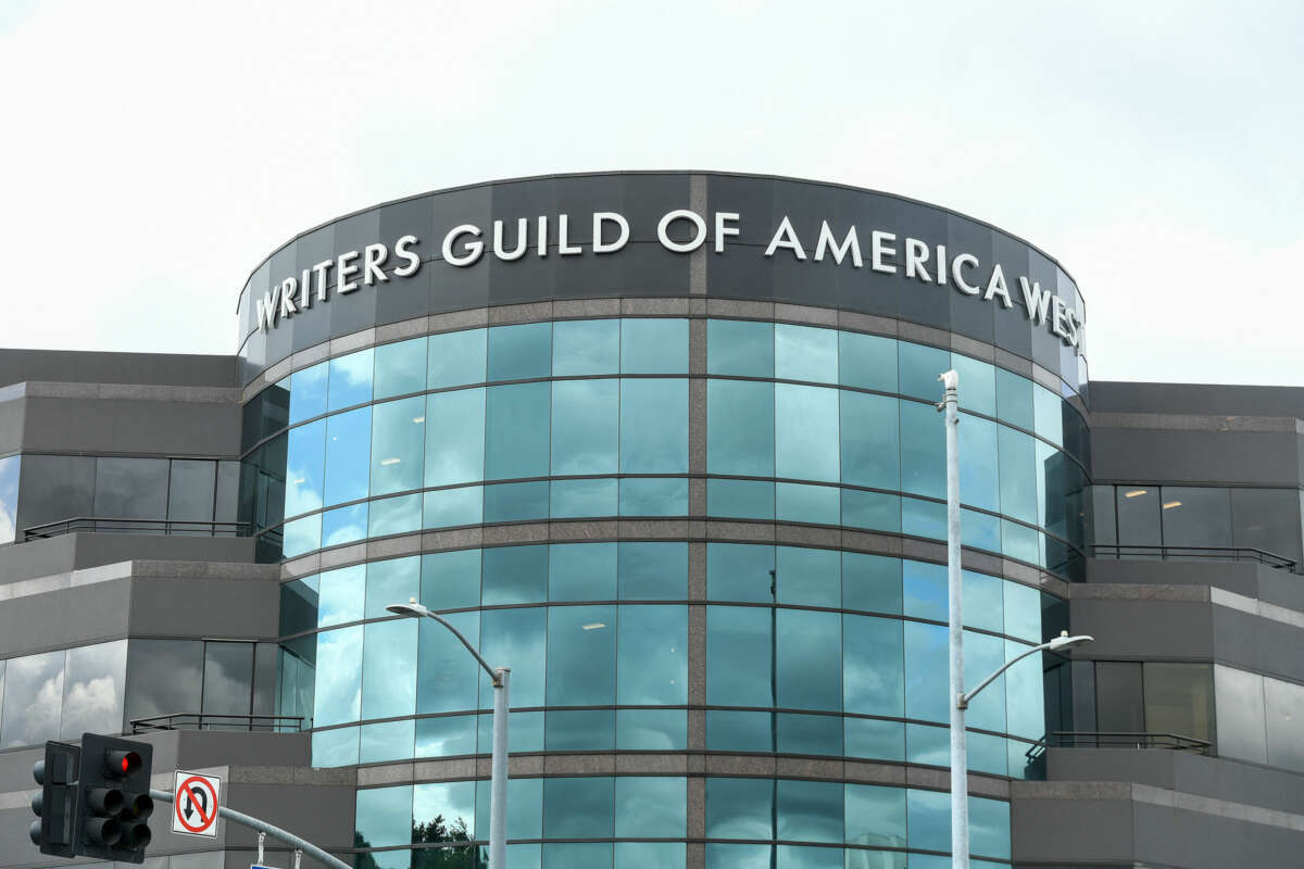 An exterior shot of the Writers Guild of America headquarters